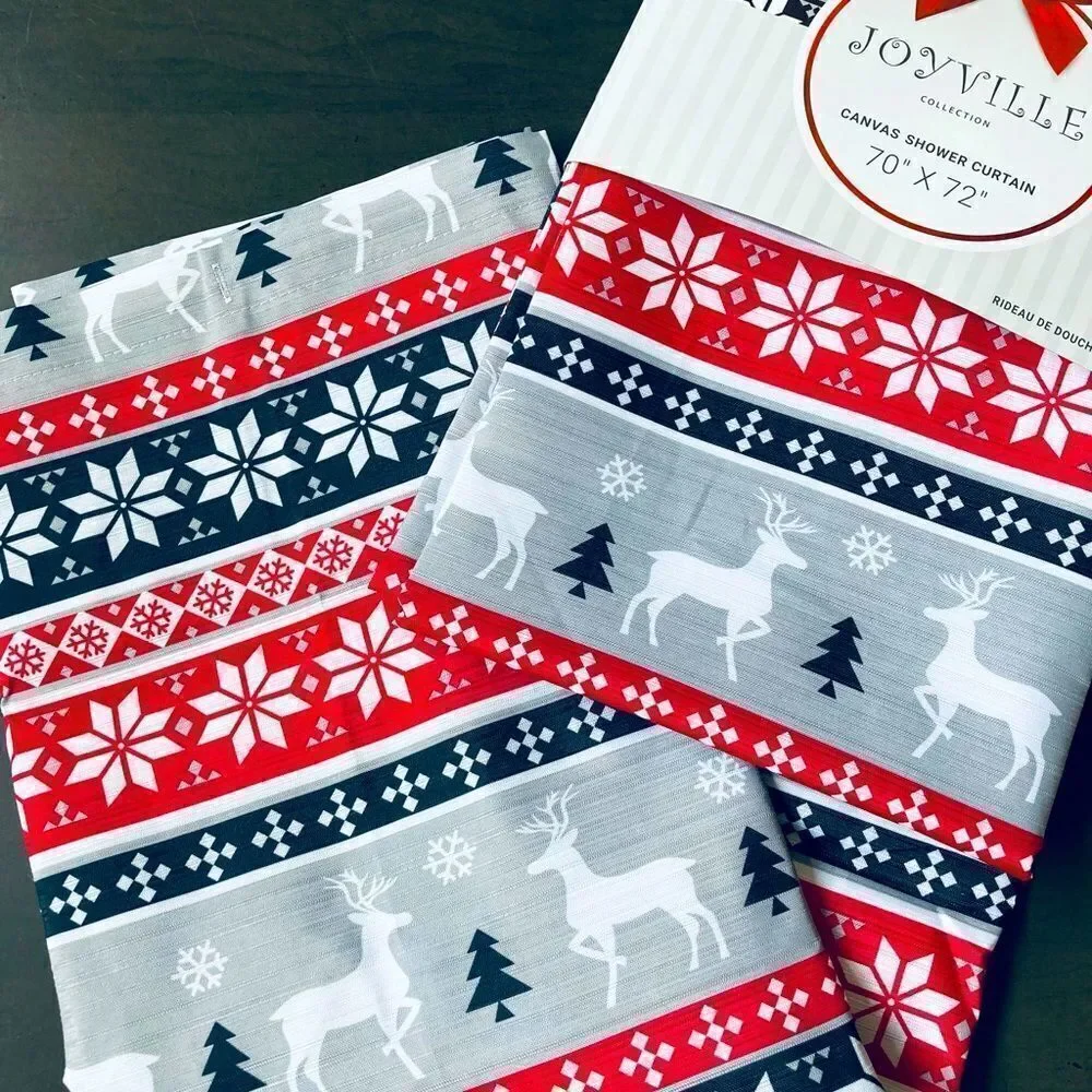 NWT Reindeer Nordic Print Christmas Shower Curtain